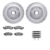 7212-99080 Drilled/Slotted Rotors w/Heavy-Duty Brake Pads Kit & Hardware [Silver], 1986-1993 Ford/Lincoln/Mercury/Mazda, Positio - image 1