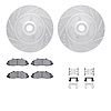 7212-99132 Drilled/Slotted Rotors w/Heavy-Duty Brake Pads Kit & Hardware [Silver], 1997-1999 Ford/Lincoln/Mercury/Mazda, Positio - image 1