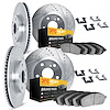7214-40241 Drilled/Slotted Rotors w/Heavy-Duty Brake Pads Kit & Hardware [Silver], 2005-2006 Mopar, Position: Front and Rear