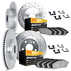 7214-42004 Drilled/Slotted Rotors w/Heavy-Duty Brake Pads Kit & Hardware [Silver], 1999-2002 Mopar, Position: Front and Rear - image 1