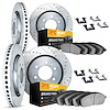 7214-48012 Drilled/Slotted Rotors w/Heavy-Duty Brake Pads Kit & Hardware [Silver], 2000-2006 GM, Position: Front and Rear - image 1
