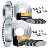 7214-48168 Drilled/Slotted Rotors w/Heavy-Duty Brake Pads Kit & Hardware [Silver], 2003-2017 GM, Position: Front and Rear - image 1