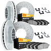 7214-72070 Drilled/Slotted Rotors w/Heavy-Duty Brake Pads Kit & Hardware [Silver], 2010-2011 Freightliner, Position: Front and R - image 1