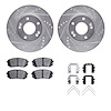 7312-03091 Drilled/Slotted Brake Rotor with 3000-Series Ceramic Brake Pads Kit & Hardware [Silver], Fits Select Kia/Hyundai/Gene - image 1