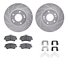 7312-03100 Drilled/Slotted Brake Rotor with 3000-Series Ceramic Brake Pads Kit & Hardware [Silver], Fits Select Kia/Hyundai/Gene - image 1