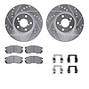 7312-13019 Drilled/Slotted Brake Rotor with 3000-Series Ceramic Brake Pads Kit & Hardware [Silver], 1990-1996 Subaru, Position:  - image 1