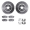 7312-13037 Drilled/Slotted Brake Rotor with 3000-Series Ceramic Brake Pads Kit & Hardware [Silver], 2005-2018 Subaru, Position:  - image 1