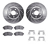 7312-13055 Drilled/Slotted Brake Rotor with 3000-Series Ceramic Brake Pads Kit & Hardware [Silver], Fits Select Subaru, Position - image 1