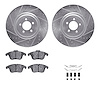 7312-20019 Drilled/Slotted Brake Rotor with 3000-Series Ceramic Brake Pads Kit & Hardware [Silver], 2013-2015 Jaguar, Position:  - image 1