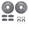 7312-21048 Drilled/Slotted Brake Rotor with 3000-Series Ceramic Brake Pads Kit & Hardware [Silver], Fits Select Kia/Hyundai/Gene - image 1