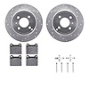 7312-27002 Drilled/Slotted Brake Rotor with 3000-Series Ceramic Brake Pads Kit & Hardware [Silver], 1993-1995 Volvo, Position: R - image 1