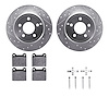 7312-27003 Drilled/Slotted Brake Rotor with 3000-Series Ceramic Brake Pads Kit & Hardware [Silver], 1996-2004 Volvo, Position: R - image 1