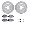 7312-27030 Drilled/Slotted Brake Rotor with 3000-Series Ceramic Brake Pads Kit & Hardware [Silver], 1998-2000 Volvo, Position: R - image 1