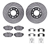 7312-27035 Drilled/Slotted Brake Rotor with 3000-Series Ceramic Brake Pads Kit & Hardware [Silver], 1991-1995 Volvo, Position: F - image 1