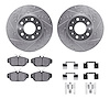 7312-27036 Drilled/Slotted Brake Rotor with 3000-Series Ceramic Brake Pads Kit & Hardware [Silver], 1995-1998 Volvo, Position: F - image 1
