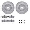 7312-27039 Drilled/Slotted Brake Rotor with 3000-Series Ceramic Brake Pads Kit & Hardware [Silver], 1983-1987 Volvo, Position: F - image 1