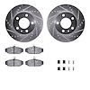 7312-27041 Drilled/Slotted Brake Rotor with 3000-Series Ceramic Brake Pads Kit & Hardware [Silver], 1983-1990 Volvo, Position: F - image 1