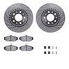 7312-27042 Drilled/Slotted Brake Rotor with 3000-Series Ceramic Brake Pads Kit & Hardware [Silver], 1983-1992 Volvo, Position: F - image 1