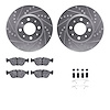 7312-27044 Drilled/Slotted Brake Rotor with 3000-Series Ceramic Brake Pads Kit & Hardware [Silver], 1993-1995 Volvo, Position: F - image 1