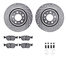 7312-27046 Drilled/Slotted Brake Rotor with 3000-Series Ceramic Brake Pads Kit & Hardware [Silver], 1998-2004 Volvo, Position: F - image 1