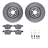 7312-27055 Drilled/Slotted Brake Rotor with 3000-Series Ceramic Brake Pads Kit & Hardware [Silver], 2003-2009 Volvo, Position: F - image 1