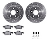 7312-27056 Drilled/Slotted Brake Rotor with 3000-Series Ceramic Brake Pads Kit & Hardware [Silver], 2004-2013 Volvo, Position: R - image 1