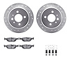 7312-31018 Drilled/Slotted Brake Rotor with 3000-Series Ceramic Brake Pads Kit & Hardware [Silver], 1984-1991 BMW, Position: Rea - image 1