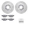 7312-31046 Drilled/Slotted Brake Rotor with 3000-Series Ceramic Brake Pads Kit & Hardware [Silver], 1995-2001 BMW, Position: Fro - image 1