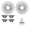 7312-31056 Drilled/Slotted Brake Rotor with 3000-Series Ceramic Brake Pads Kit & Hardware [Silver], 2006-2010 BMW, Position: Rea - image 1