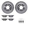 7312-31057 Drilled/Slotted Brake Rotor with 3000-Series Ceramic Brake Pads Kit & Hardware [Silver], 1991-1999 BMW, Position: Rea - image 1