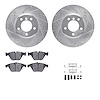 7312-31068 Drilled/Slotted Brake Rotor with 3000-Series Ceramic Brake Pads Kit & Hardware [Silver], 2004-2010 BMW, Position: Fro - image 1