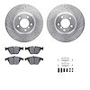 7312-31069 Drilled/Slotted Brake Rotor with 3000-Series Ceramic Brake Pads Kit & Hardware [Silver], 2004-2010 BMW, Position: Fro - image 1