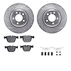 7312-31072 Drilled/Slotted Brake Rotor with 3000-Series Ceramic Brake Pads Kit & Hardware [Silver], 2002-2005 BMW, Position: Rea - image 1