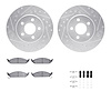 7312-39022 Drilled/Slotted Brake Rotor with 3000-Series Ceramic Brake Pads Kit & Hardware [Silver], 1995-2000 Mopar, Position: F - image 1