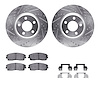 7312-39033 Drilled/Slotted Brake Rotor with 3000-Series Ceramic Brake Pads Kit & Hardware [Silver], Fits Select Mopar, Position: - image 1