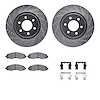 7312-40086 Drilled/Slotted Brake Rotor with 3000-Series Ceramic Brake Pads Kit & Hardware [Silver], 2003-2004 Mopar, Position: F - image 1
