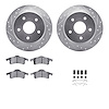7312-42020 Drilled/Slotted Brake Rotor with 3000-Series Ceramic Brake Pads Kit & Hardware [Silver], 1999-2004 Mopar, Position: R - image 1