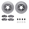 7312-42030 Drilled/Slotted Brake Rotor with 3000-Series Ceramic Brake Pads Kit & Hardware [Silver], 2007-2012 Mopar, Position: F - image 1