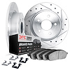 7312-42037 Drilled/Slotted Brake Rotor with 3000-Series Ceramic Brake Pads Kit & Hardware [Silver], Fits Select Mopar, Position: - image 1