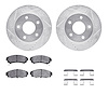 7312-45008 Drilled/Slotted Brake Rotor with 3000-Series Ceramic Brake Pads Kit & Hardware [Silver], 1986-1992 GM, Position: Fron - image 1