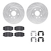 7312-45021 Drilled/Slotted Brake Rotor with 3000-Series Ceramic Brake Pads Kit & Hardware [Silver], 2011-2016 GM, Position: Fron - image 1