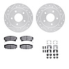 7312-46006 Drilled/Slotted Brake Rotor with 3000-Series Ceramic Brake Pads Kit & Hardware [Silver], 1986-1992 GM, Position: Rear - image 1