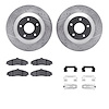 7312-46012 Drilled/Slotted Brake Rotor with 3000-Series Ceramic Brake Pads Kit & Hardware [Silver], 1997-2004 GM, Position: Fron - image 1