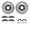 7312-46015 Drilled/Slotted Brake Rotor with 3000-Series Ceramic Brake Pads Kit & Hardware [Silver], 2004-2009 GM, Position: Fron - image 1