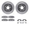 7312-46026 Drilled/Slotted Brake Rotor with 3000-Series Ceramic Brake Pads Kit & Hardware [Silver], 2003-2011 GM, Position: Rear - image 1