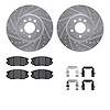 7312-46039 Drilled/Slotted Brake Rotor with 3000-Series Ceramic Brake Pads Kit & Hardware [Silver], 2014-2019 GM, Position: Fron - image 1