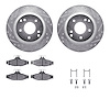 7312-47033 Drilled/Slotted Brake Rotor with 3000-Series Ceramic Brake Pads Kit & Hardware [Silver], 1988-1996 GM, Position: Rear - image 1