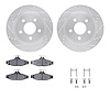 7312-47034 Drilled/Slotted Brake Rotor with 3000-Series Ceramic Brake Pads Kit & Hardware [Silver], 1993-1997 GM, Position: Rear - image 1