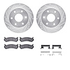7312-48038 Drilled/Slotted Brake Rotor with 3000-Series Ceramic Brake Pads Kit & Hardware [Silver], 1999-2008 GM, Position: Fron - image 1