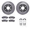 7312-48043 Drilled/Slotted Brake Rotor with 3000-Series Ceramic Brake Pads Kit & Hardware [Silver], 1999-2007 GM, Position: Rear - image 1